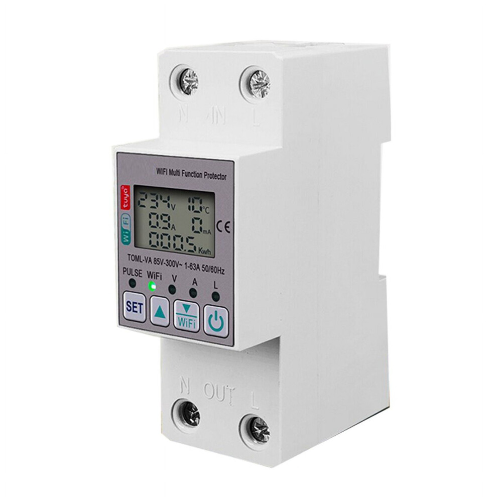 Tuya 63A 110V 220V Wifi Energy Meter Kwh Metering Switch Timing Function With Voltage Current And Leakage Protection 9395123693378