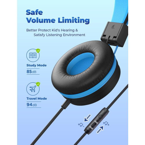 Fones de ouvido infantis HS14Kids com microfone, volume limitado a 85/94dB, dobráveis e com fio. 2