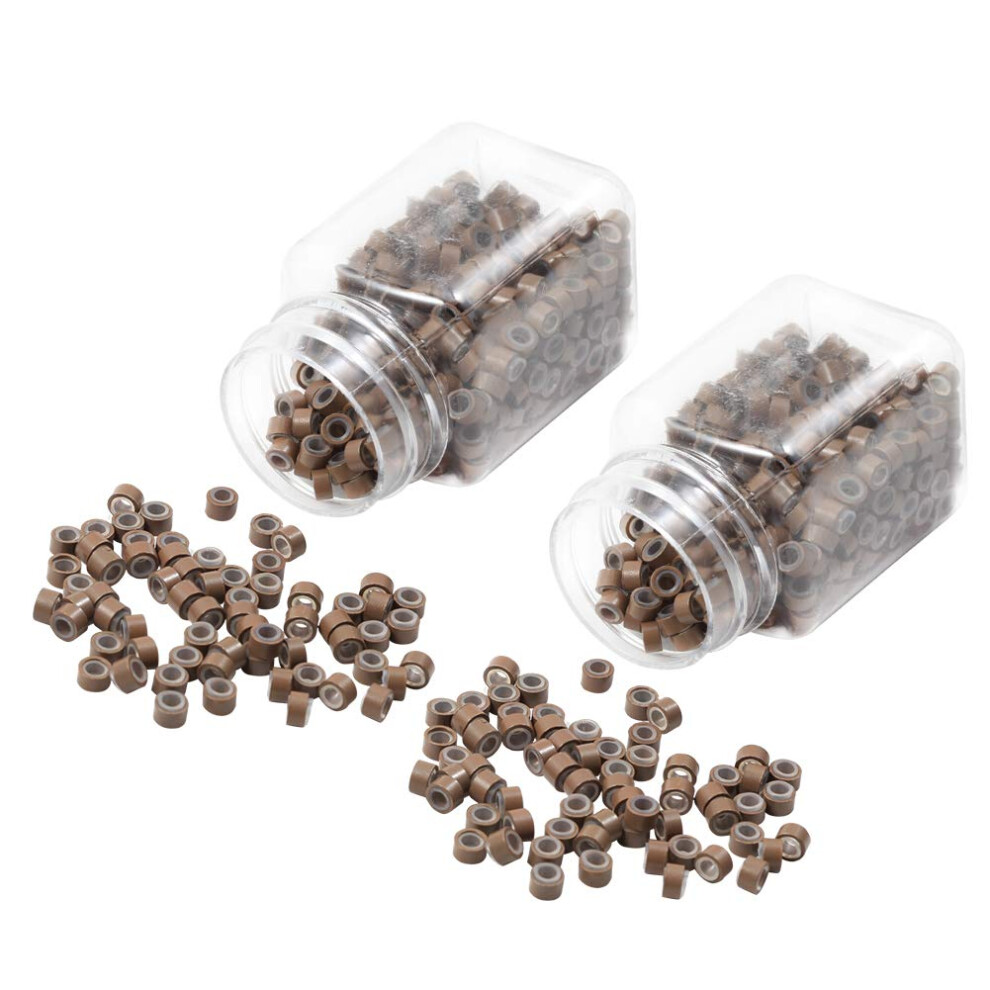 Unisex Brown 1000Pcs 5Mm Silicone Lined Micro Beads Light For Hair Extensions Micro Rings