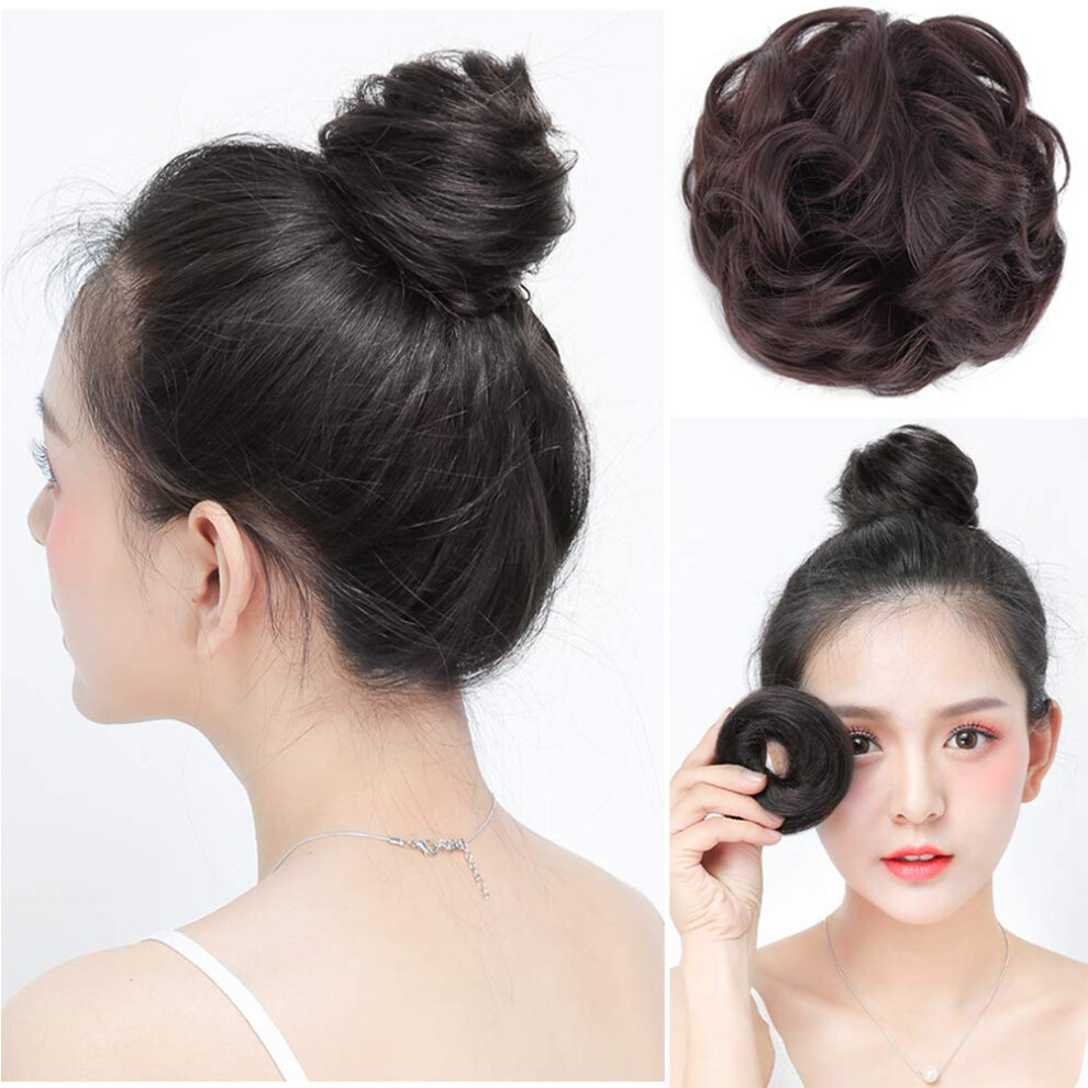 Hair Bun Extension Synthetic Straight Dark Black ClipOn for Instant Volume and Natural Look
