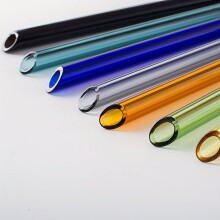 Conjunto de 10 canudos de vidro borossilicato transparente, resistentes ao calor, com tubos retos, curvos e diagonais, ideais para chá com leite.