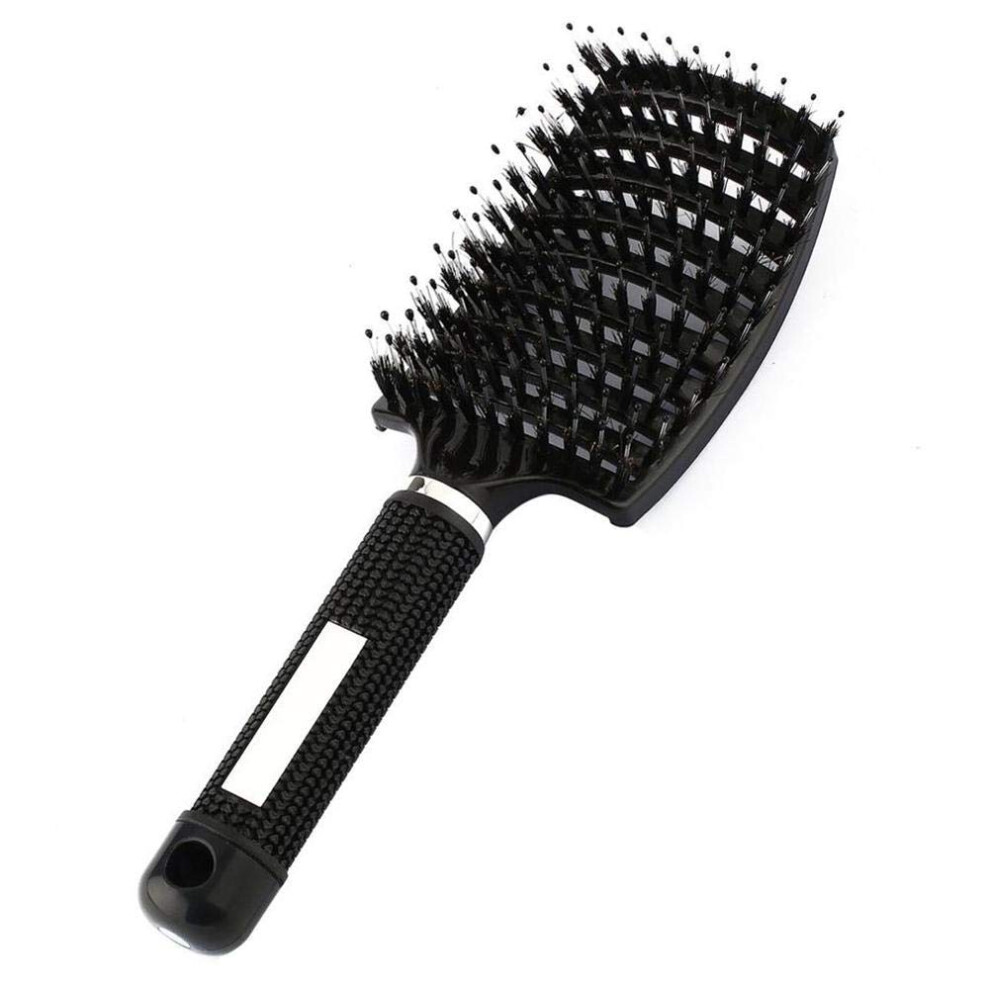 Curved Vented Detangling Hair Brush for Thick Hair with Nylon Bristles and NonSlip Grip