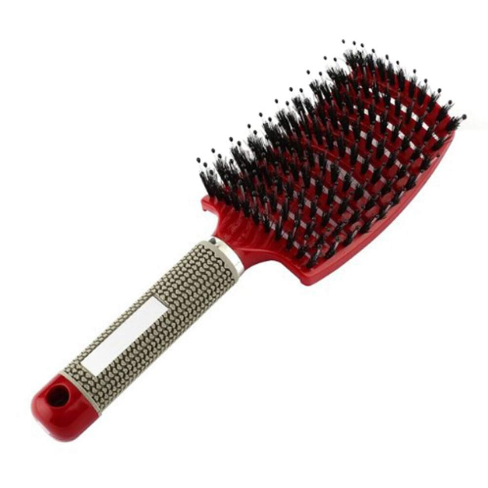 Red Detangling Hair Brush With Nylon Bristles For Wet And Dry Hair, Ergonomic Handle Scalp Massage