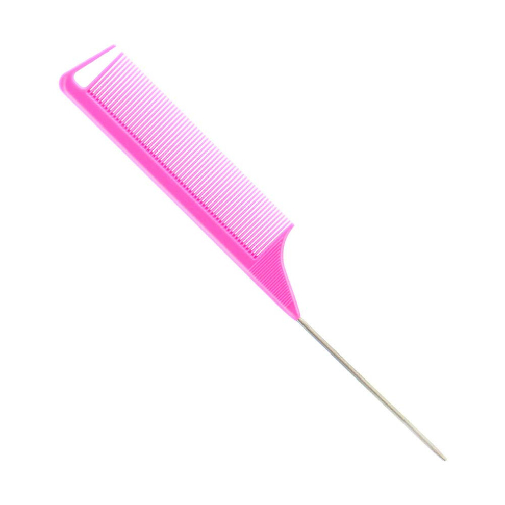 Unisex Pink Rat Tail Comb With Metal Pin Tail For Precise Hair Sectioning And Styling,