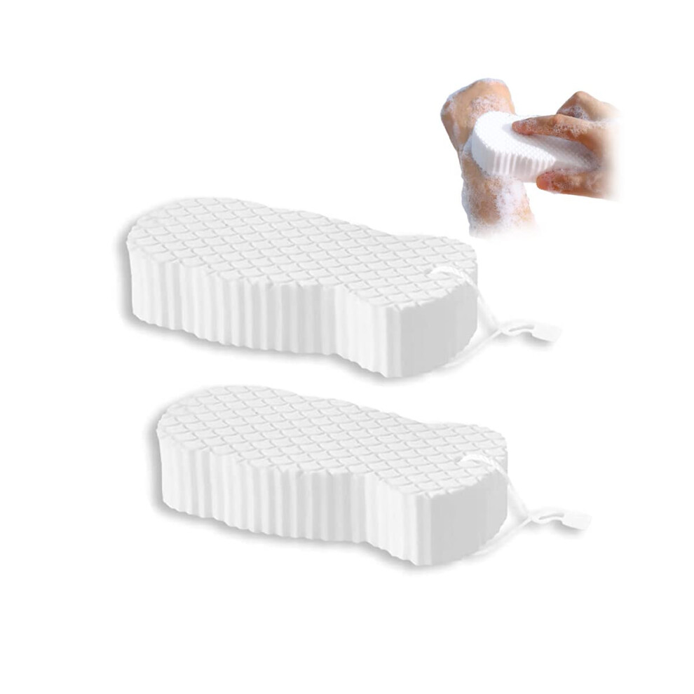 White Exfoliating Bath Sponge For Gentle Dead Skin Removal, Large Body Scrub Sponge With Hanging Rope