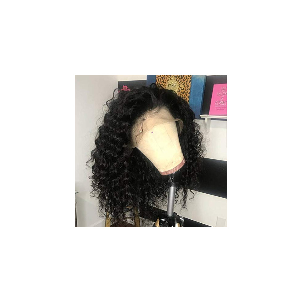 Unisex Black 13X4 Loose Curly Lace Front Human Hair Wig Glueless Pre Plucked Natural Remy Hair 20Inch