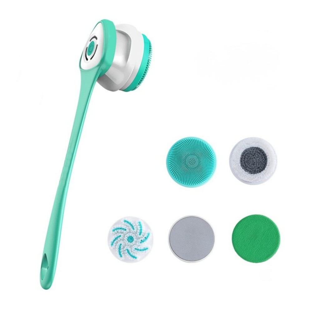 Electric Bath Brush with Long Handle, Waterproof Rotating Body Scrubber, USB Rechargeable White