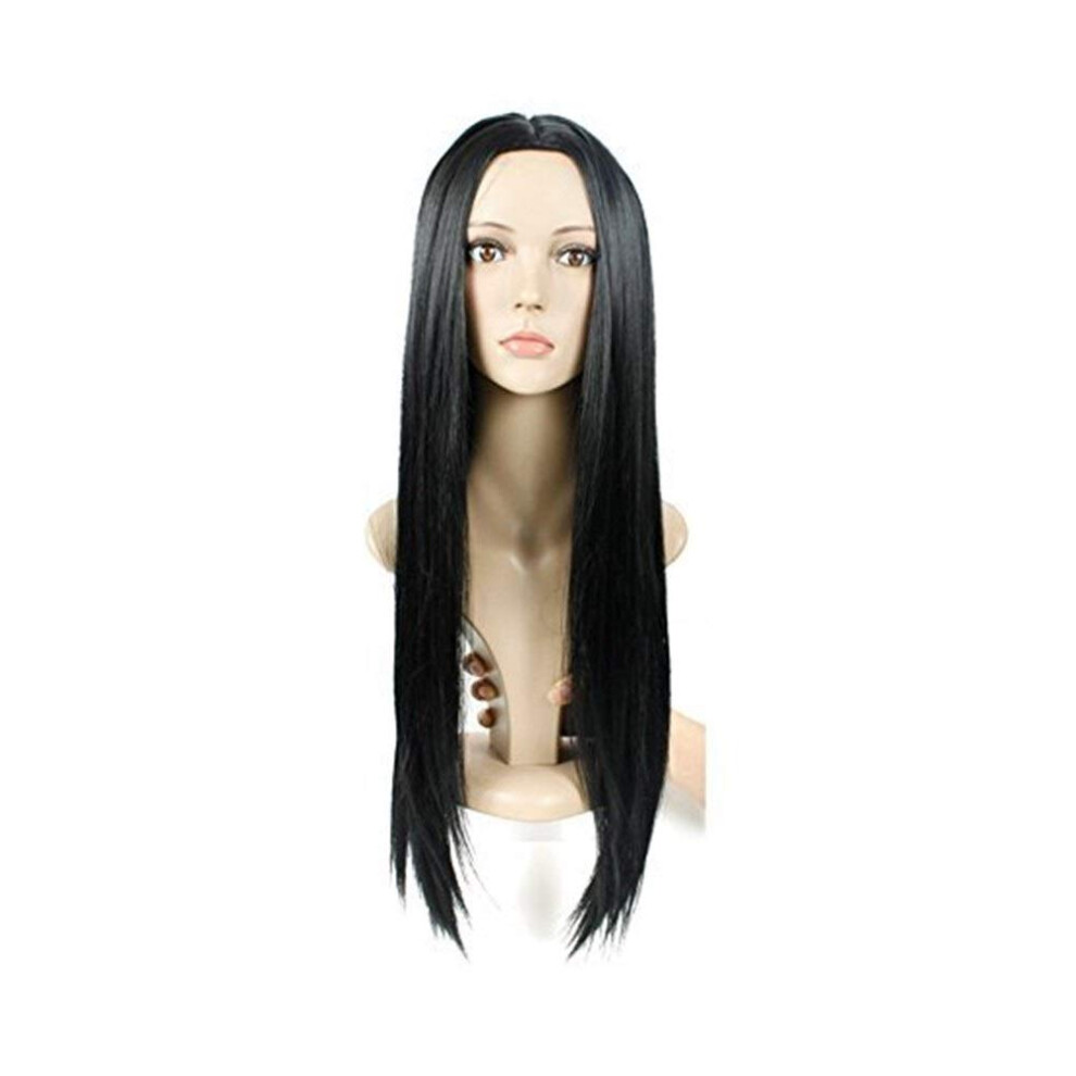 Unisex Black Synthetic Straight Wig For Women With Wig Cap, Natural Look Hair For Party And Cosplay