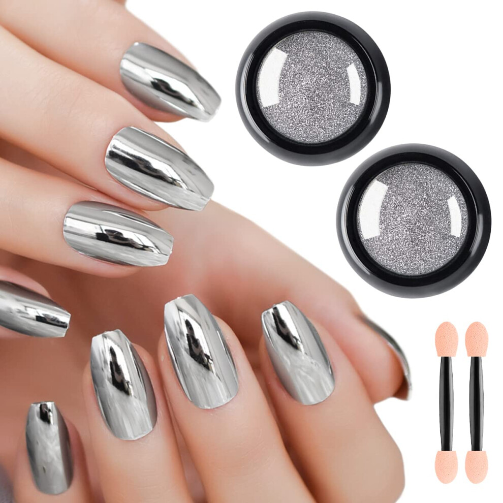 Silver Chrome Nail Powder Kit With Tools, Holographic Mirror Effect Pigment For Gel Nails