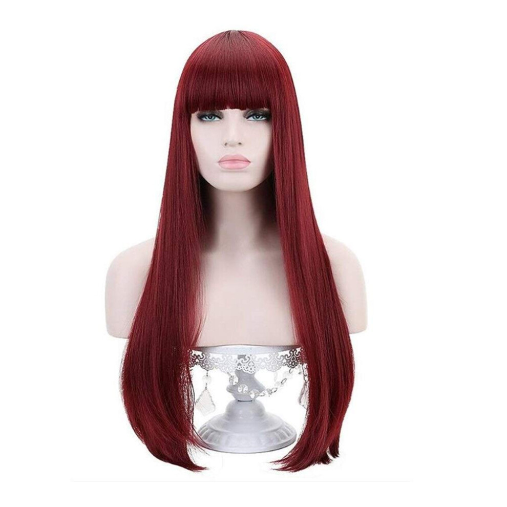 Unisex Red Wine Long Straight Hair Wig 70Cm Synthetic African Braids Natural Look For Stage And Party