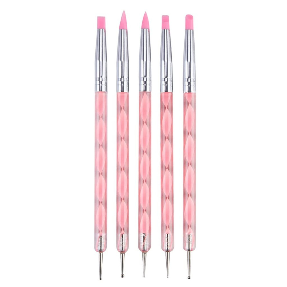 5pcs Dual End Nail Art Carving Brush Set with Soft Head Silicone Sculpting Tools for 3D Detailing