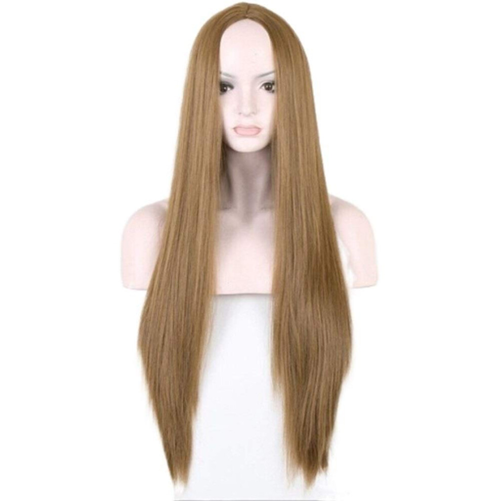 Unisex Blue Long Straight Cyan Wig With Bangs Synthetic Heat Resistant Cosplay Hair For Women