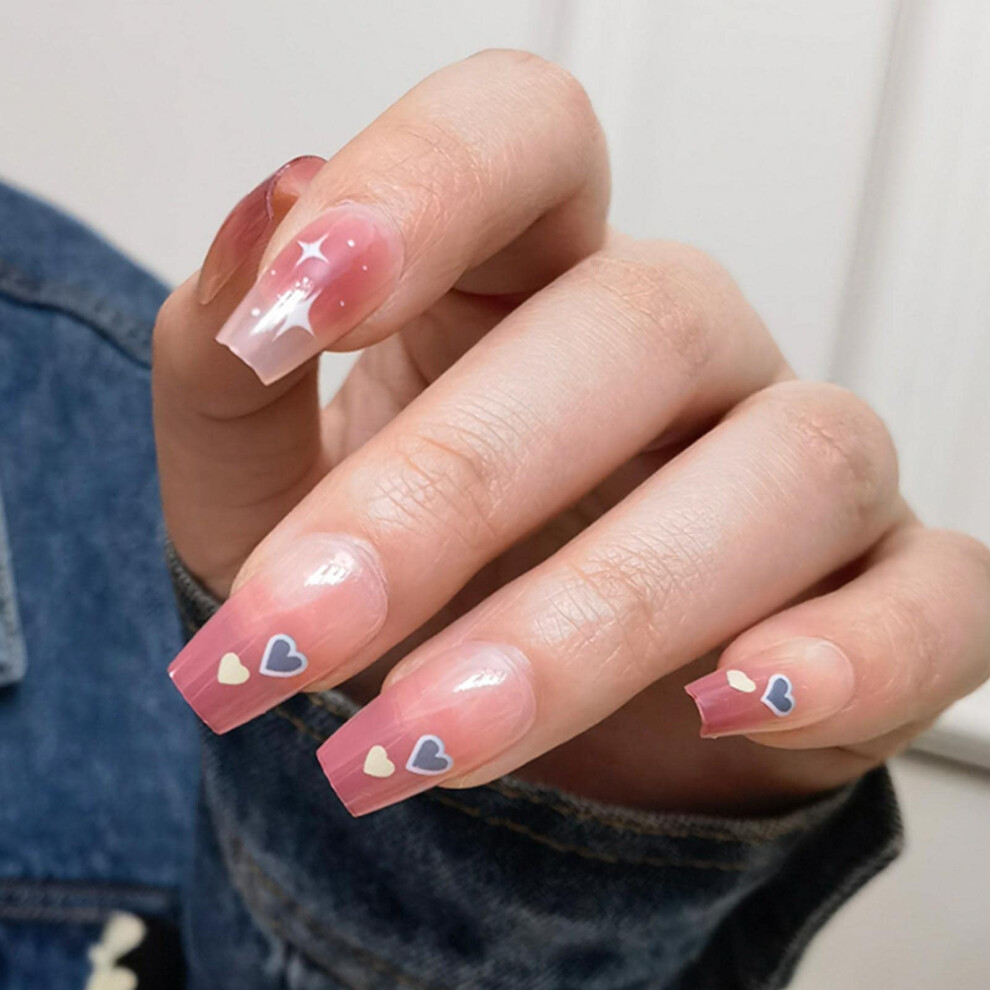 Long Coffin Gradient Press On Nails Set â Fake Acrylic Full Cover Tips for Women and Girls 24PCS