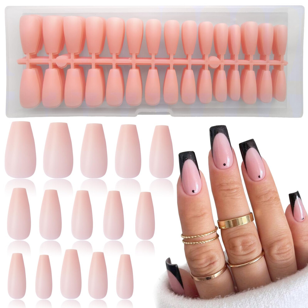 300pc Nude Coffin Press on Nails Medium Full Cover Soft Gel Tips for Instant Salon Look
