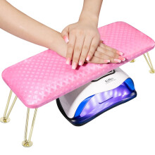Nail Arm Rest with Ergonomic Wrist Support, Microfiber Leather Manicure Hand Cushion for Salon, Pink
