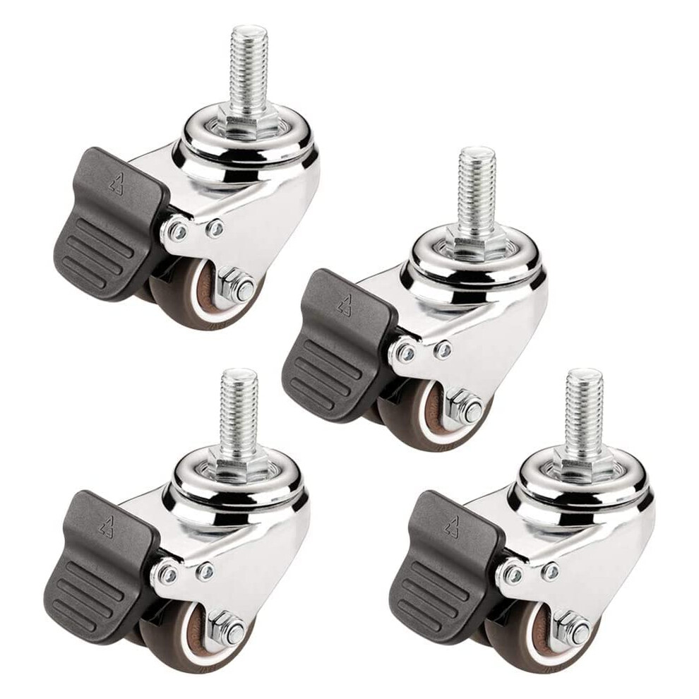 Heavy Duty Rubber Swivel Caster Wheels With Brake, Dual Wheel Furniture Casters M12 Threaded Stem 360 Rotation 9164114015402