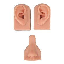 Piercing Practice Model with Realistic Silicone Nose and Ear, Light Skin Tone, Reusable Training Kit