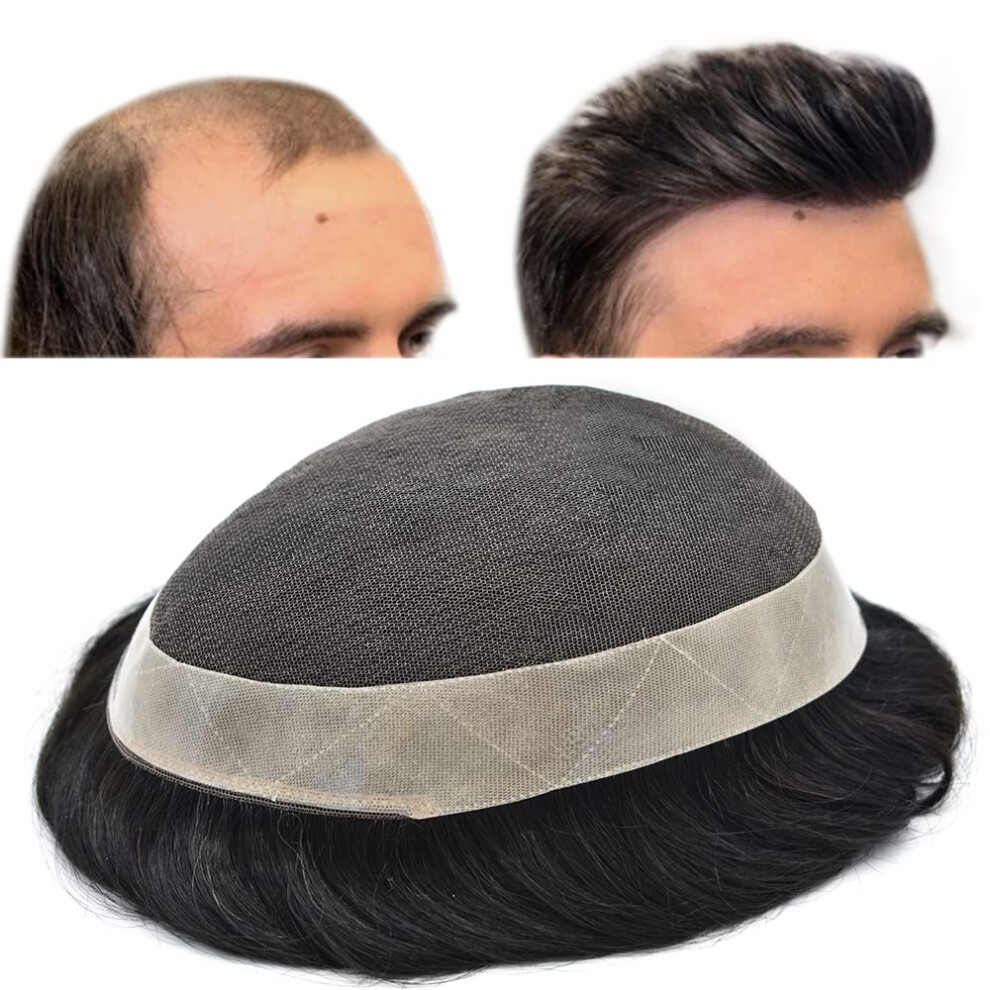 Unisex Black Mens Toupee Human Hairpiece 100% European Hair Mono Base Wig Natural Hairline Durable Poly Perimeter 8X10 Off