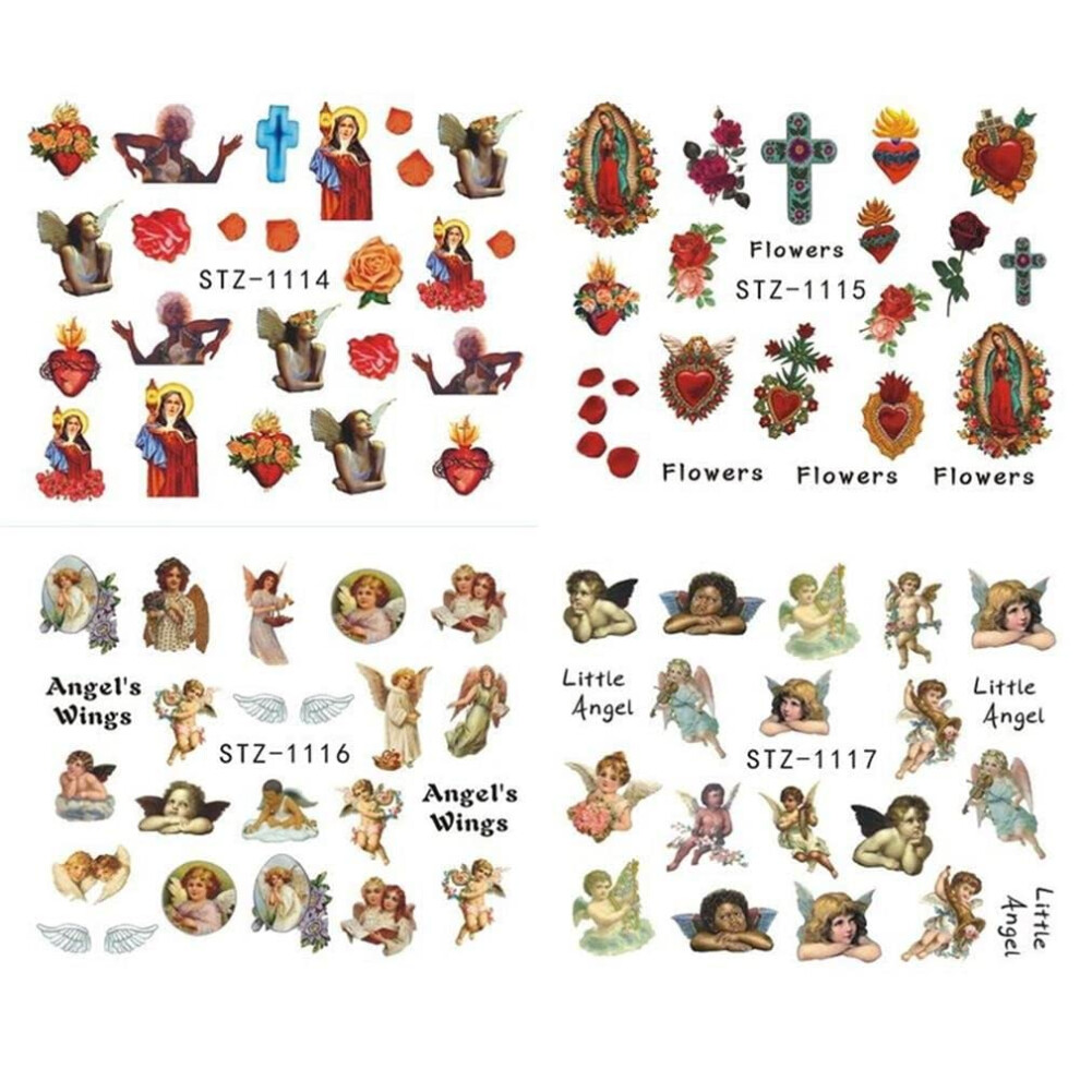 8 Sheets Nail Art Water Transfer Stickers with Angel Cupid Designs for DIY Acrylic Gel Manicure