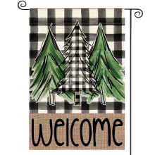 Bandeira de jardim de Natal xadrez búfalo pequena, 30x45cm, dupla face, para uso externo, boas-vindas festivas de inverno para quintal.