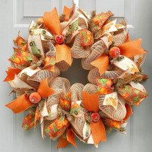 Liquidação de Decorações de Halloween! Guirlanda de Abóbora Estilo Fazenda para Porta de Entrada, Guirlanda de Outono com Laços e Frutas