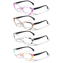 Set van 4 paar dames leesbrillen met cat-eye montuur en mozaïekpatroon, +2.25