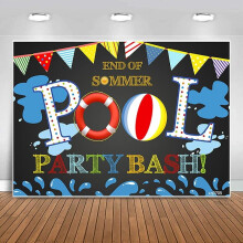 Hello Summer Pool Party Backdrop 3x5ft Tropical Swimming Ring Balls Hawaiian Birthday Photography Background Compatible with Aloha Luau Decor