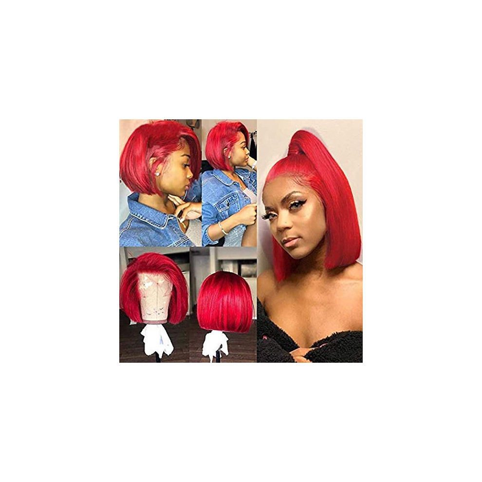 Human Hair Lace Front Wig 12 Inch Burgundy Bob for Black Women Preplucked 150% Density Glueless