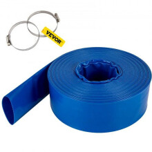 2" x 105' PVC Lay Flat Hose, Heavy Duty Backwash Drain Hose with Clamps, Weather & Burst Resistant, Blue, Compatible with Pool Water Transfer