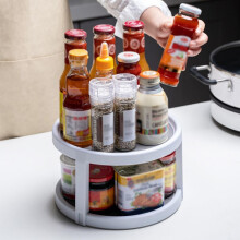 2-Tier 360 Rotating Lazy Susan - Non-Skid Turntable Organizer for Kitchen, Pantry, Vanity - 10" Spinning Carousel, White/Gray