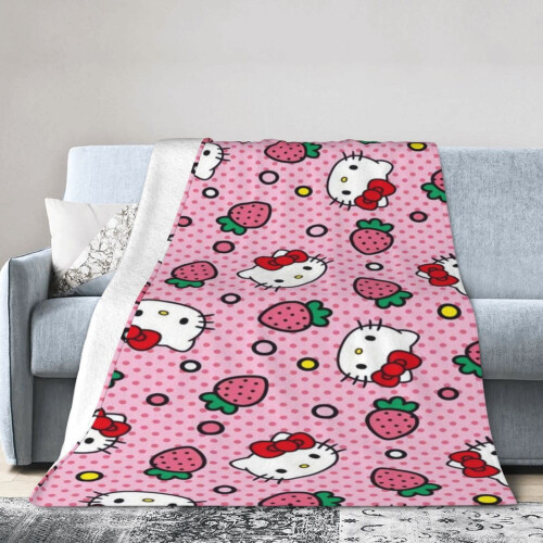 Hello Kitty Cartoon Throw Κουβέρτα με Κουβέρτα σε Στυλ Κρεβατιού, Διακόσμηση Δωματίου,