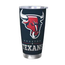 Gobelet isotherme 590 ml (20 oz) en acier inoxydable, motif Texans, avec couvercle et paille - Gobelet de voiture résistant pour boissons