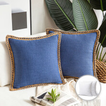 Phantoscope Farmhouse Burlap Linen Tailored Edge Series Decorative Throw Pillow, 20" X 20", Navy Blue, 2 Pack