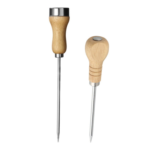 Stainless Steel Ice Pick Solid Wood Deicing Household Fridge Kitchen Punch Handle Home-use Cubes 2 Pcs