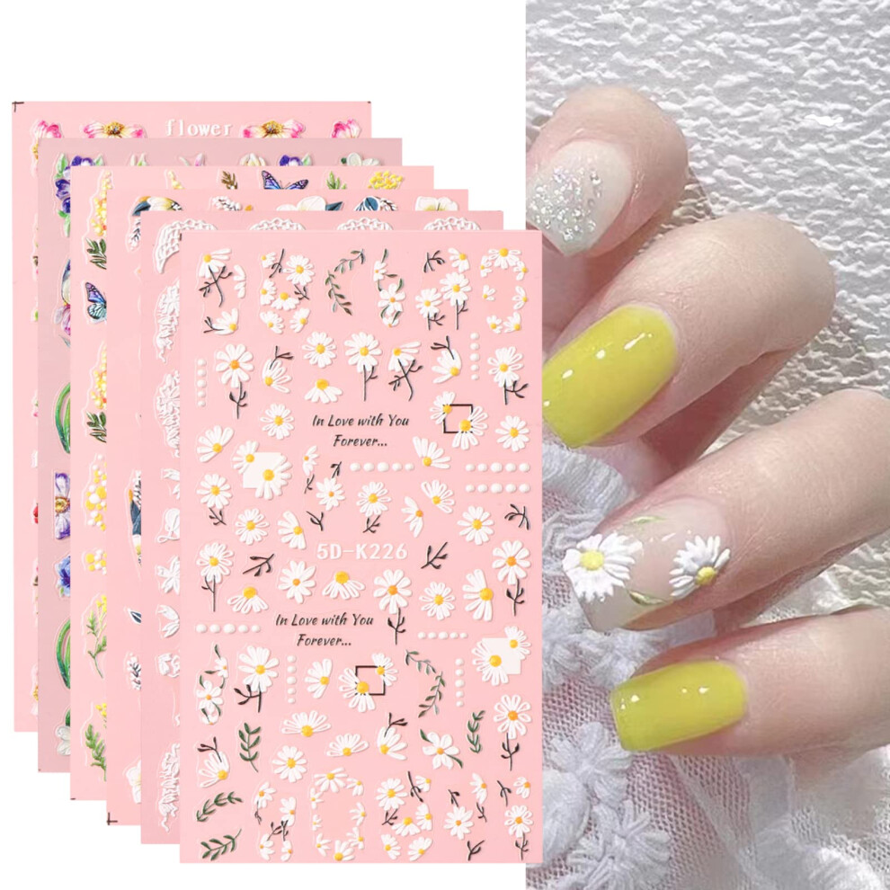5D Embossed Flower Nail Art Stickers SelfAdhesive Floral Decals for Women Manicure