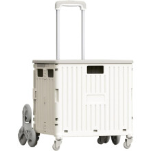 Rolling Folding Crate with Wheels, Stair Climbing Collapsible Utility Cart with Telescoping Handle for Shopping and Office Use