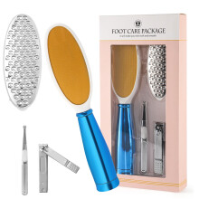 5 in 1 Pedicure Kit with Nano Glass Foot File Stainless Steel Tools Ergonomic Home Foot Care Set Blue
