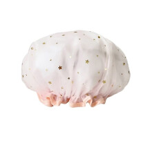 Waterproof Double Layer Shower Cap for Women, Reusable Quick Dry Polyester Bath Hair Cover, Pink