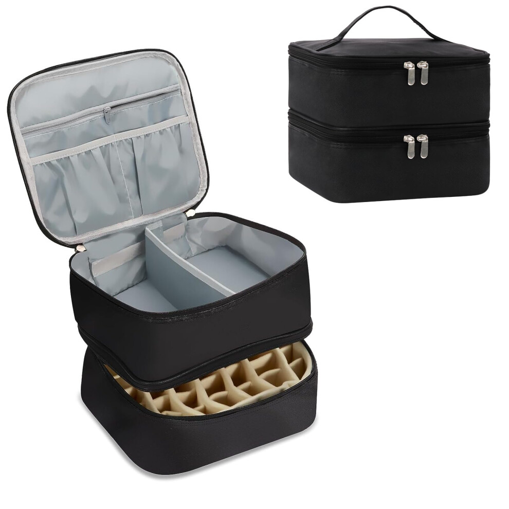 Black Nail Polish Organizer Case Holds 42 Bottles, Double Layer Travel Storage Bag,