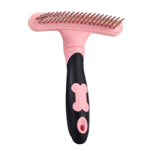 Pet Grooming Rake Double Pin Dematting Comb for Dogs Steel Hair Removal German Shepherd Pink