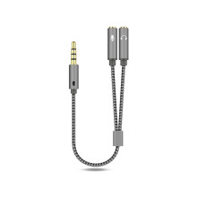 Hovedtelefon- og mikrofonsplitter, 3,5 mm y-splitter. 1 han-til-2 hun-hovedtelefonmikrofon-lydadapter med iltfri kobbertråd og forgyldt stik.
