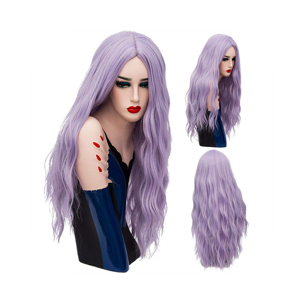Long Wavy Lace Front Wig for Women Heat Resistant Synthetic Natural Hairline 28 Inches Pink