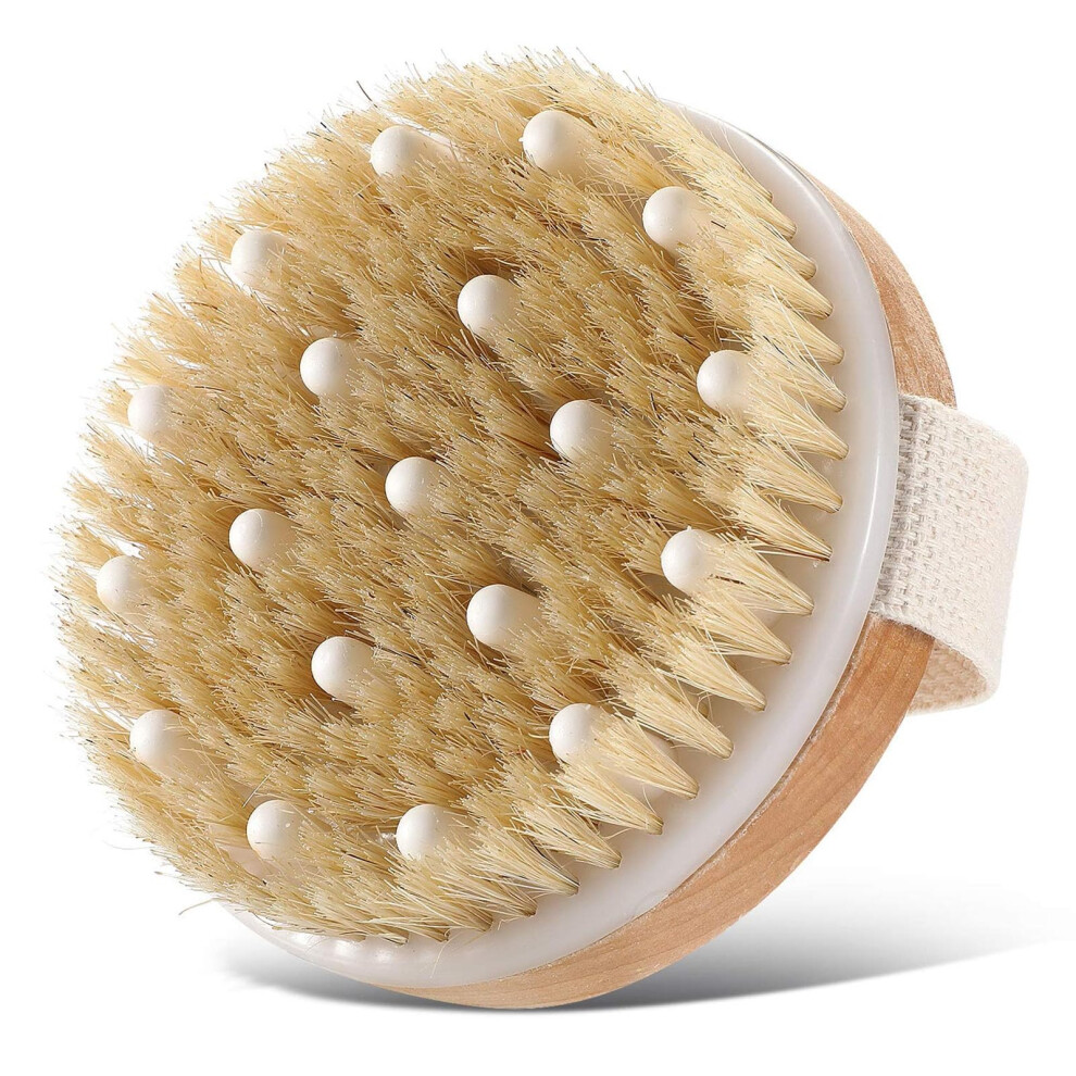Dry Brushing Body Brush with Natural Boar Bristles for Exfoliation, Circulation and Cellulite Reduction