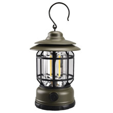 Lampă de camping LED suspendată pentru cort Lampă portabilă retro, tip reîncărcabilă, verde militar