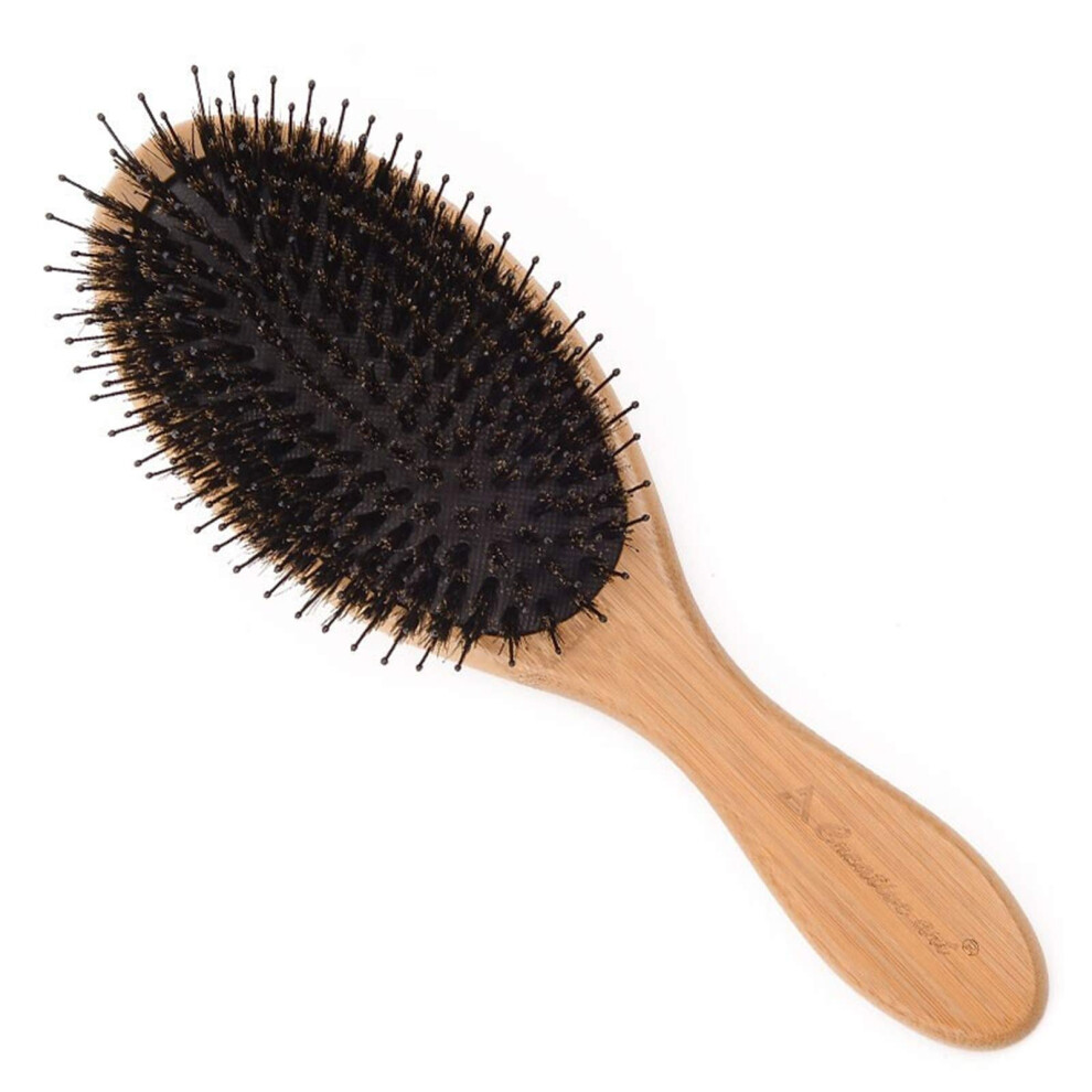 Boar Bristle Hair Brush for Thick and Curly Hair, Dual Bristle Wooden Handle AntiFrizz Shine Boost