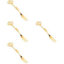 4 stk. gyllen vintage bestikk små gafler frukt rustfritt stål Spork varm gryte fondue cocktail pickle forrett jente