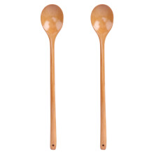 Conjunto de 2 colheres de madeira com cabo longo para sopa e mistura, ideais para eletrodomésticos de cozinha.