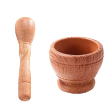 Presse-ail Yuseik en bois, pilon et mortier - Broyeur en bois naturel de 17 cm pour herbes, pesto et ail (1 presse-ail)