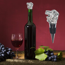 Sklenená fľaša, korková zátka na víno, levia hlava, chránič na víno z nehrdzavejúcej ocele, korková zátka na nápoje, korková zátka na