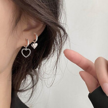 Söta Hjärtformade Kristaller Silver Hoop Örhängen Berlocker Stud Örhängen C